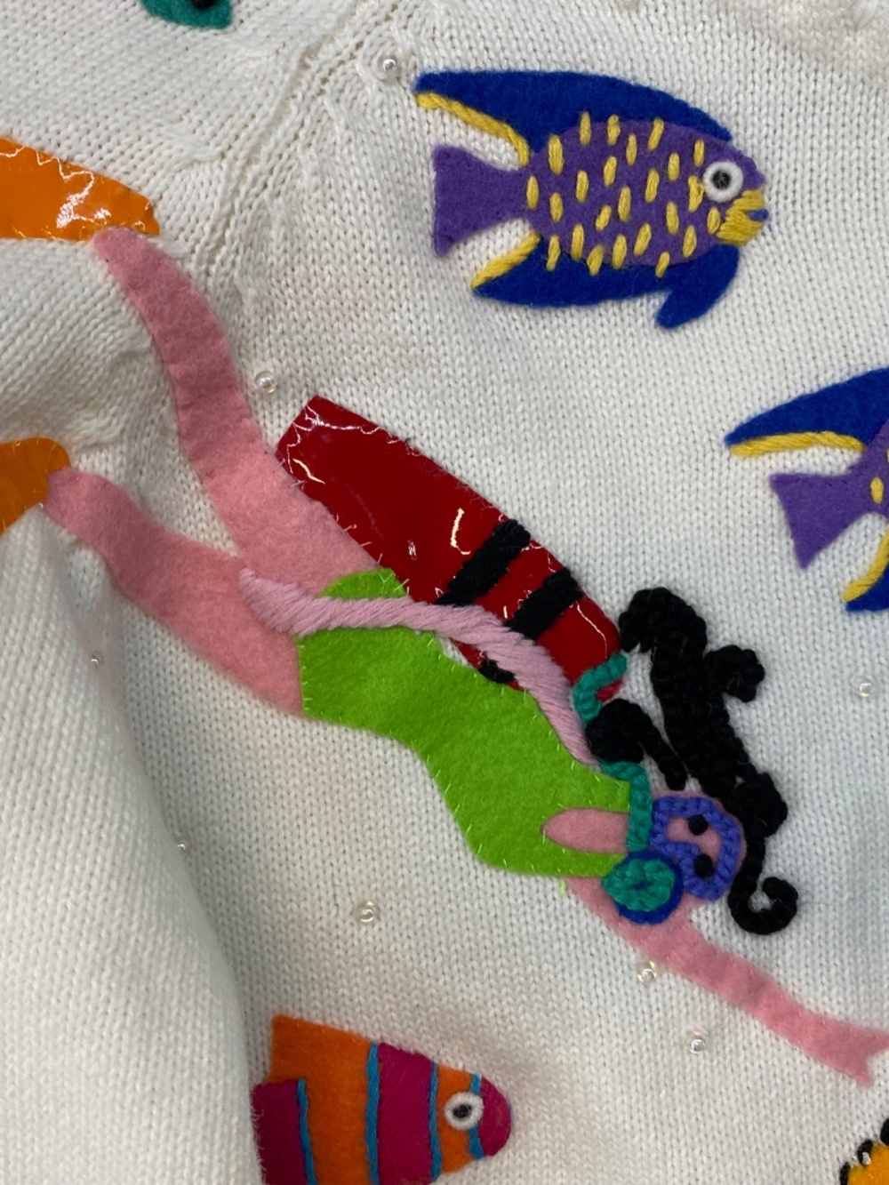 NEW! Vintage Michael Simon Cardigan M • SCUBA Girl Beaded Embroidered • Art - Picture 3 of 10